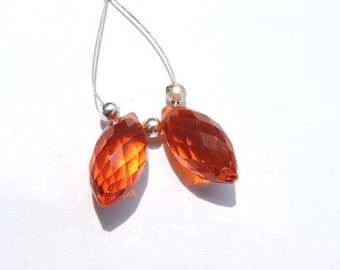 Orange Quartz Faceted Rice Beads: Gemstone Briolettes (2 Pcs, 15X8 MM)