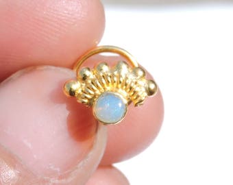 Indian Nose Ring 22 Kt Gold Polished On Sterling Silver Natural Ethiopian Opal Nose Ring Nose Stud Nose Bali Nose Hoop