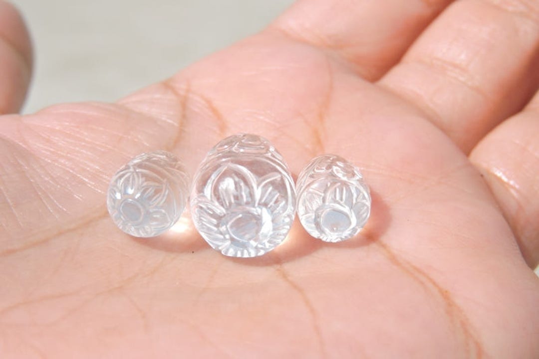 3 Pcs Set Natural Rock Crystal Quartz Carved Drops Loose Gemstone Size