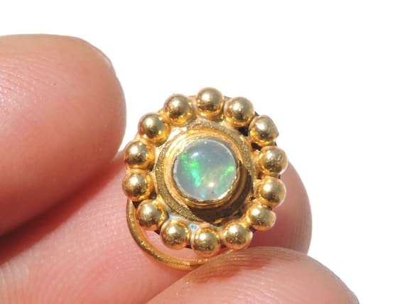 22 Kt Gold Polished On 92.5 Sterling Silver Natural Ethiopian Opal Indian Nose Ring Gemstone Nose Ring Indian Nose Stud Ring
