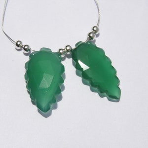 1 Pair Natural Green Onyx Carved Leaves Shaped Beads Gemstone Leaves Size 24X13 MM