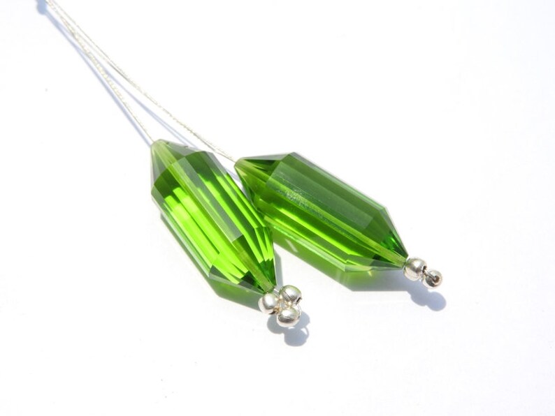 2 Pcs Peridot Green Quartz Top To Bottom Drilled Faceted Fancy Shaped Beads Gemstone Fancy Beads Size 27X10