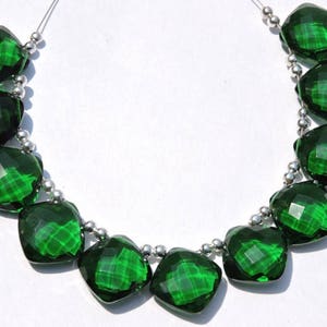 10 Pcs Chrome Green Quartz Faceted Cushion Shaped Beads Size 14 MM