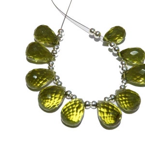 Green Gold Quartz Faceted Drop Beads: Jewelry Making (10 Pcs) image 2