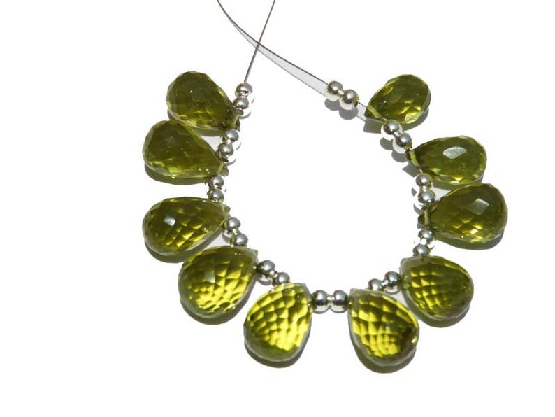 Green Gold Quartz Faceted Drop Beads: Jewelry Making (10 Pcs) image 2