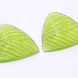 Carved Gemstone Trillion Peridot Quartz Carved Fancy Triangular Shaped Gemstones Size 24 MM
