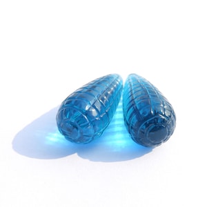 Carved Gemstone Drops Teal Blue Quartz Carved Drops 2 Pcs Size 29X13 MM