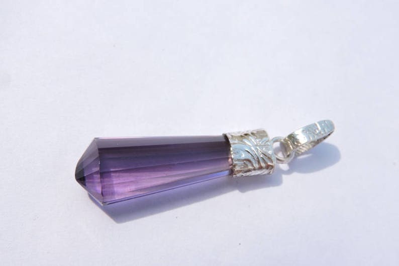 92.5 Sterling Silver Purple Amethyst Quartz Faceted Chandelier Pencil Shaped Pendant Gemstone Silver Pendant Unisex Pendant Size 38X12 MM