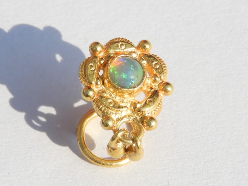 22 Kt Gold Polished On 92.5 Sterling Silver Natural Ethiopian Opal Indian Nose Ring Gemstone Nose Ring Indian Nose Stud Ring