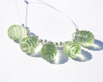 5 Sage Olive Green Quartz Carved Drop Beads (16X10 MM)