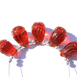 5 Pcs Red Quartz Carved Drops Shaped Beads Carved gemstone Drops Beads Size 16X10 MM