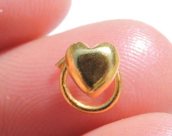 Anillo de nariz indio de plata de ley 92,5 pulido en oro de 22 quilates con forma de corazón