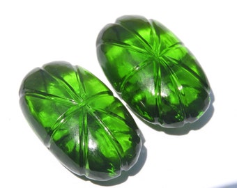 Carved Gemstone Oval 2 Pcs Peridot Green Quartz Carved Oval Shaped Gemstones Size 23X14 MM