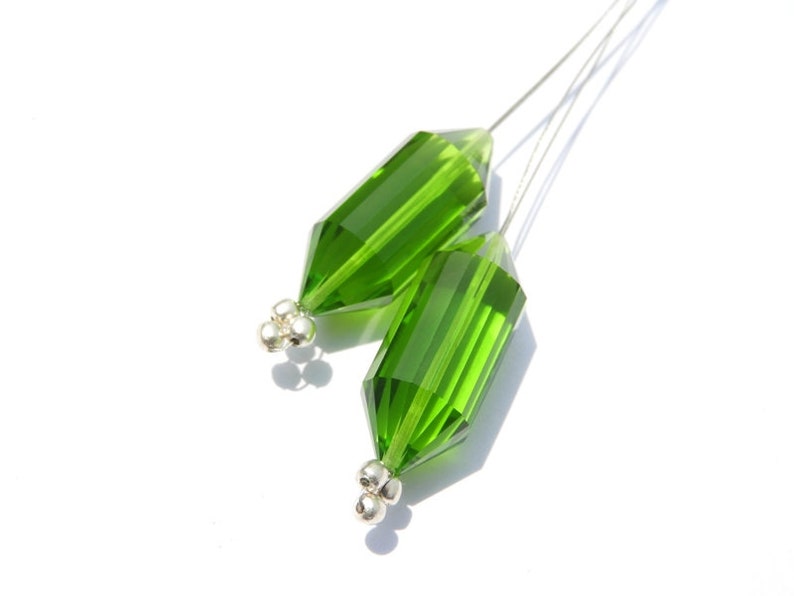 2 Pcs Peridot Green Quartz Top To Bottom Drilled Faceted Fancy Shaped Beads Gemstone Fancy Beads Size 27X10