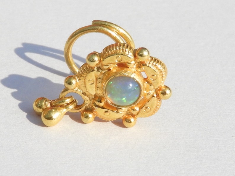 22 Kt Gold Polished On 92.5 Sterling Silver Natural Ethiopian Opal Indian Nose Ring Gemstone Nose Ring Indian Nose Stud Ring