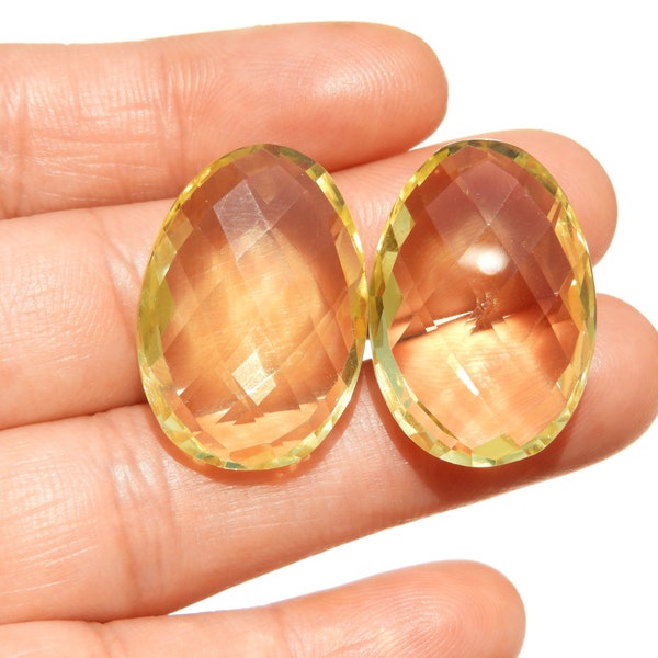 2 Pcs Citrine Quartz Faceted Fancy Egg Shaped Cabochons/Yellow Quartz Loose Gemstones/Choose Quantity Size 24X17 MM