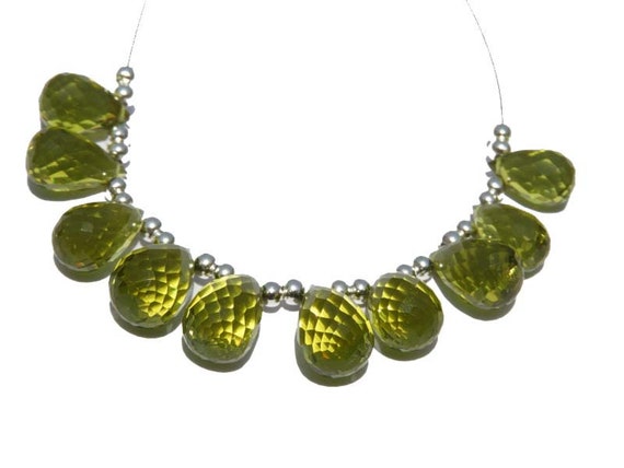 Green Gold Quartz Faceted Drop Beads: Jewelry Making (10 Pcs)