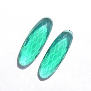 2 Pcs Matched pair Teal Green Quartz Faceted Oval Shaped Cabochons Green Quartz Loose Gemstones Size 30X10 MM
