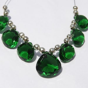 7 Pcs Set Emerald Green Quartz Faceted Cut Stone Heart Shaped Beads Gemstone Heart Beads Size 15 - 12 MM