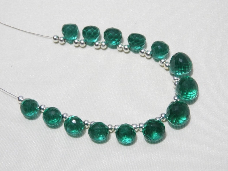 14 Pcs Teal Green Quartz Micro Faceted Onion Shaped Beads Size 10-8 MM