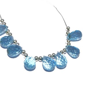 8 Pcs Beautiful Sky Blue Quartz Faceted Drops Beads Faceted Drops Briolettes Size 11X7 - 10X6 MM