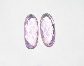2 Pcs Light Pink Quartz Faceted Long Oval Shaped Loose Gemstone Size 29X12 MM
