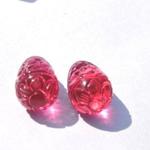 2 Pcs Matched Pair Rubelite Hot Pink Quartz Carved Drops Loose Gemstone Size 20X12 MM