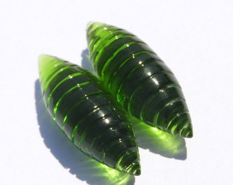 Carved Peridot Green Quartz Gemstone Rice Drops - 2 Pcs (31X11 MM)