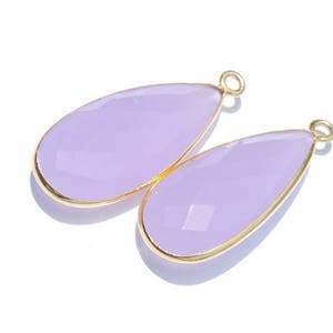 Gemstone Connector Blue Chalcedony Faceted Pear Connector 22 Kt Gold Polished 92.5 Sterling Silver Connector Size 36X14 MM