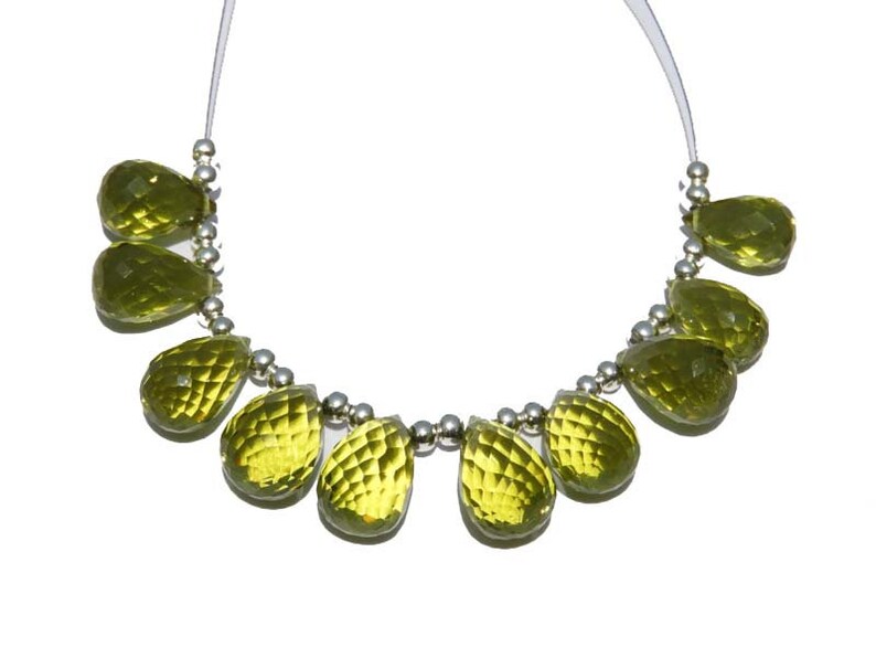 Green Gold Quartz Faceted Drop Beads: Jewelry Making (10 Pcs) image 3