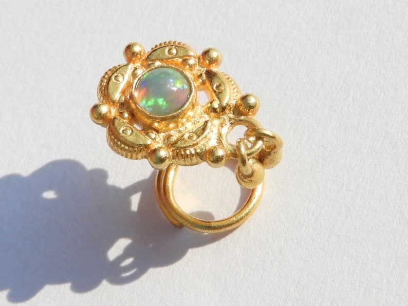 22 Kt Gold Polished On 92.5 Sterling Silver Natural Ethiopian Opal Indian Nose Ring Gemstone Nose Ring Indian Nose Stud Ring