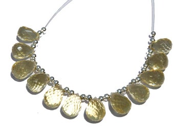 10 Yellow Quartz Faceted Drop Beads: Jewelry Making (13X8 - 11X7 MM)