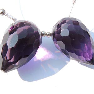 Purple Amethyst Quartz Faceted Drops Shaped Beads Gemstone Drops Briolettes Matched Pair Size 22X15 MM