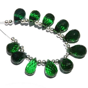 10 Pcs Beautiful Green Quartz Faceted Drops Beads Faceted Drops Briolettes Size 13X8 - 12X7 MM
