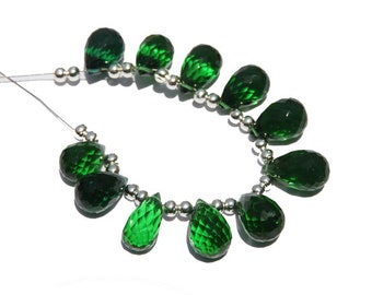 10 Pcs Beautiful Green Quartz Faceted Drops Beads Faceted Drops Briolettes Size 13X8 - 12X7 MM