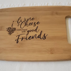 Personalized Charcuterie Board, 9&quot; x 12&quot;, Laser Engraved Bamboo Board, Wine & Cheese Design