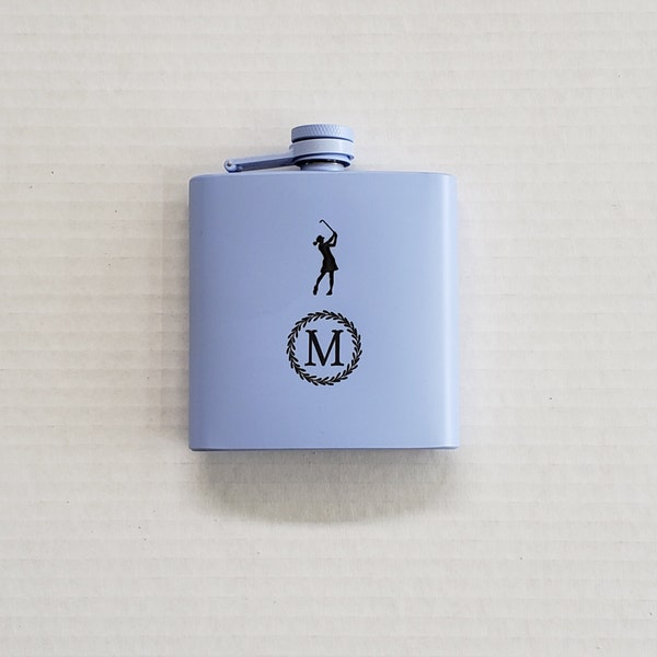 Monogrammed Flask for Lady Golfer, 6 oz Stainless Steel