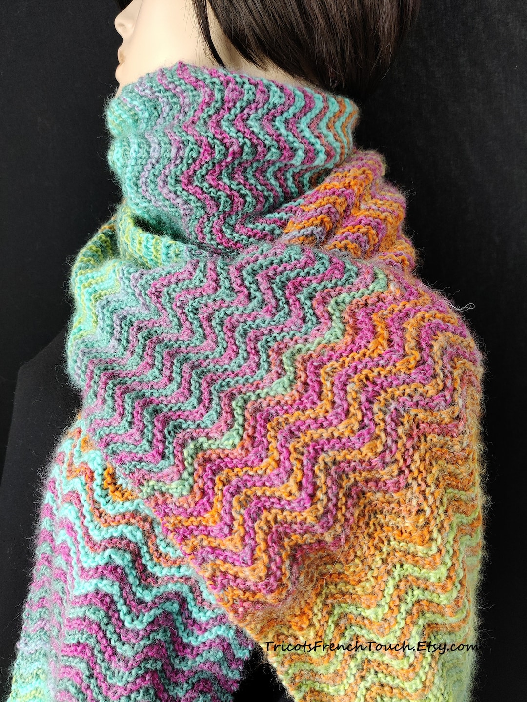 PATRON TRICOT écharpe Lilya. Modèle tricot étole multicolore facile à ...