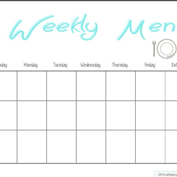Simple Weekly Menu - Instant PDF download - Blank fillable chart
