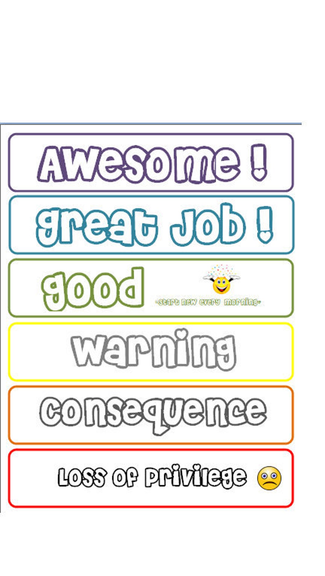 Color Code Behavior Chart for Kids Printable PDF Etsy