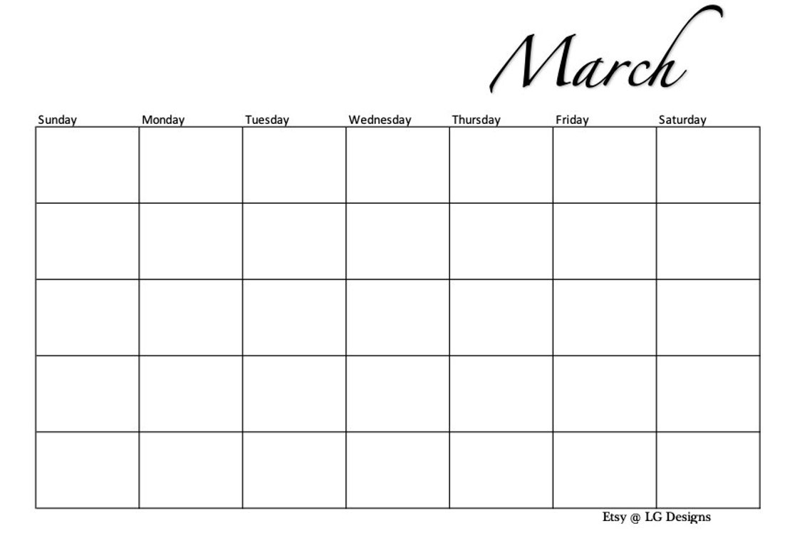 Blank Monthly Calendar | Printable PDF | Minimalist | Black and White ...