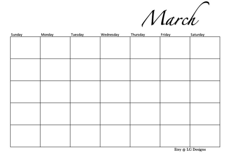 Blank Monthly Calendar Printable PDF Minimalist Black and White