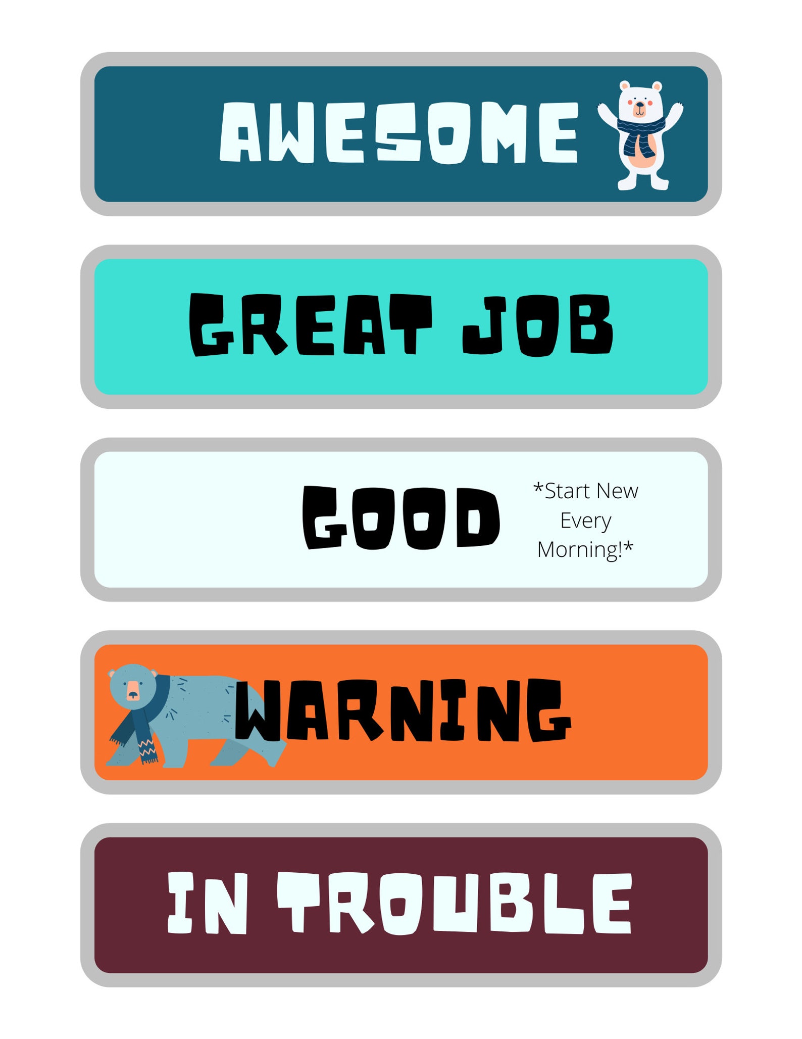 Color Code Behavior Chart for Kids Printable PDF Rainbow & Etsy