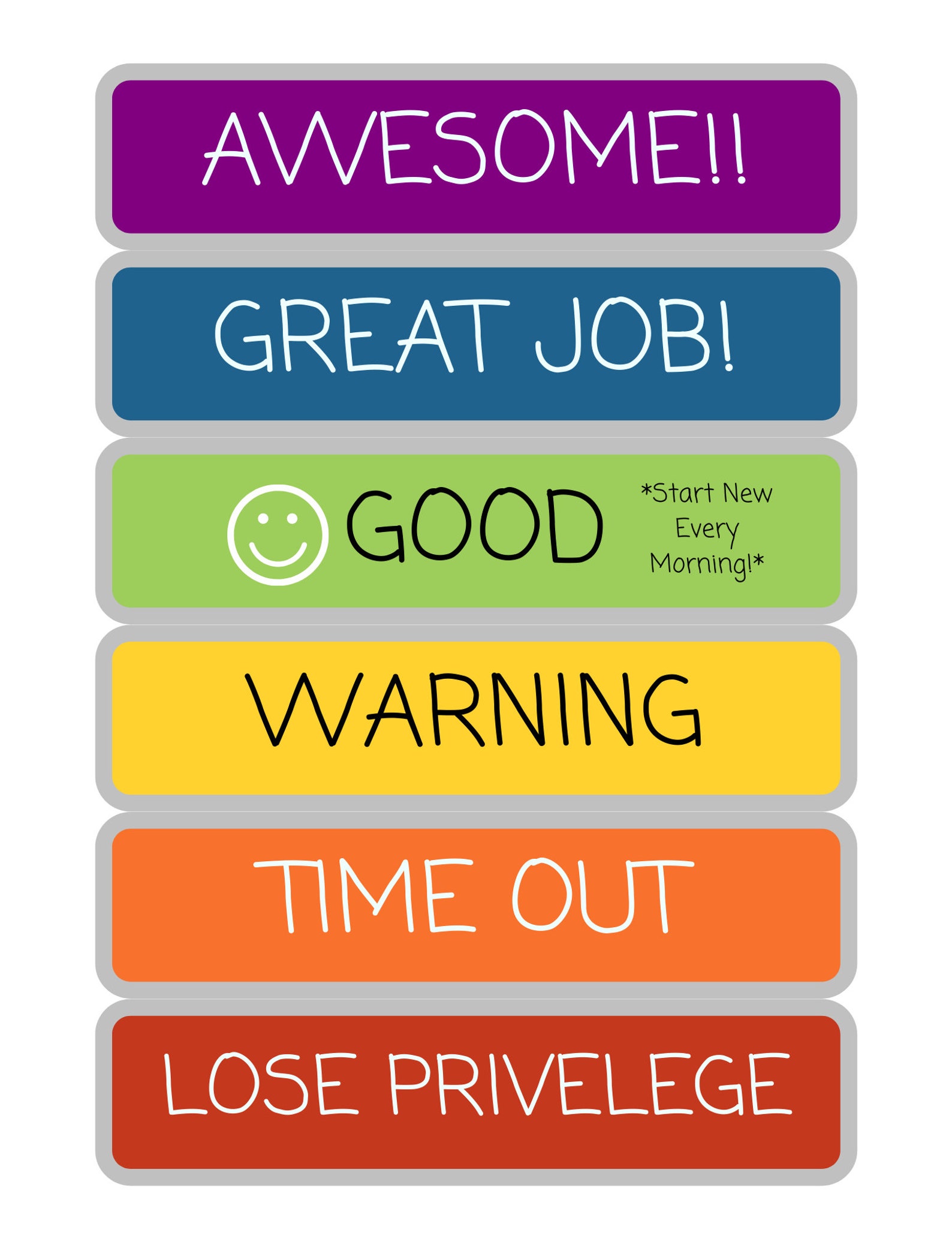 Color Code Behavior Chart for Kids Printable PDF Rainbow & Etsy