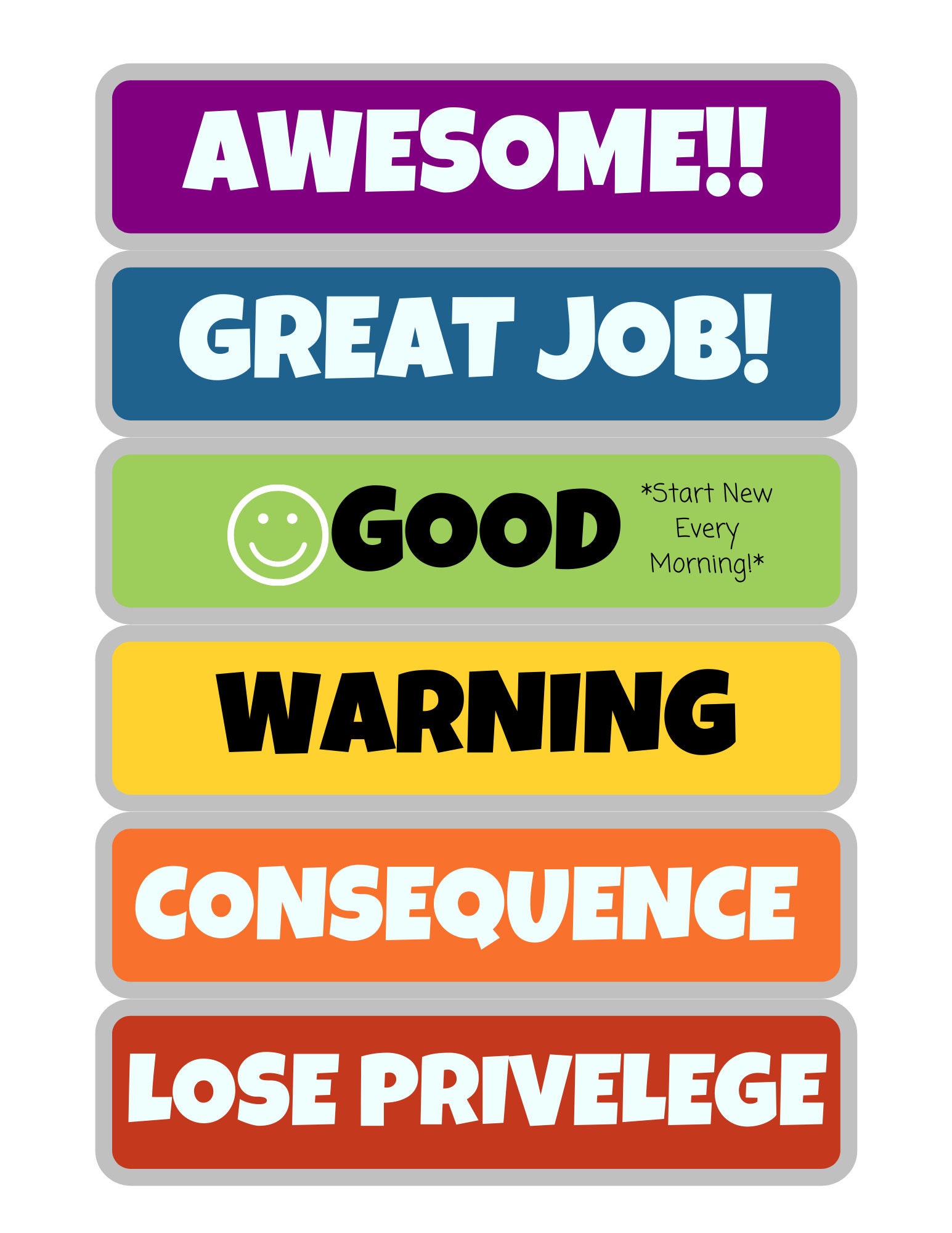 Color Code Behavior Chart for Kids Printable PDF Rainbow & Etsy Hong Kong