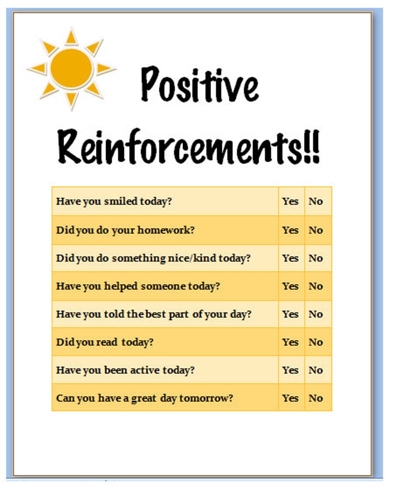 Positive And Negative Reinforcement Chart