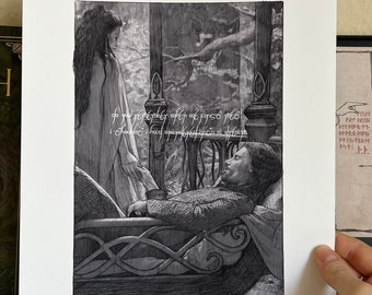 Arwen and Aragorn Art Print: Elvish Quote, Valentine's Gift