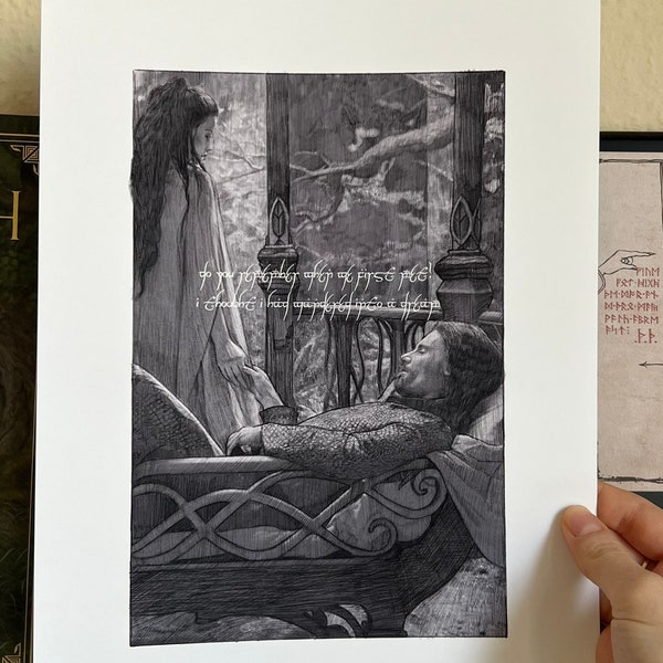 Arwen und Aragorn, perfekter Valentinstag Geschenkdruck mit einer benutzerdefinierten Notiz nach Ihren Wünschen Vintage Buchseite Kunst dekorativ, Aragorn Kunstdruck