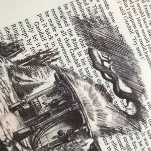 May include: A black and white illustration of a character from the Lord of the Rings book series. The character is holding a ring in their hand. The text in the image reads: "But why Frodo have you done this again and defied that which was a message? I would have done it out he had but the fire. He himself to resist the struggle. He found that he had an effort of will and the common"
