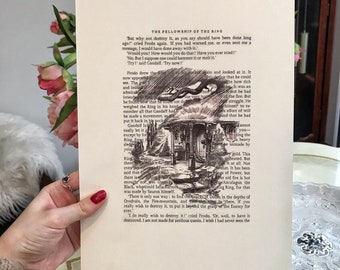 May include: A black and white illustration of a hand holding a small, silver ring. The text "The Fellowship of the Ring" is printed at the top of the page. The text "But why not destroy it, as you say should have been done long ago?" is printed below the illustration.